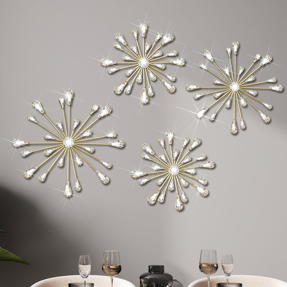 4 Pcs Starburst Wall Decor Bling Wall Art Crystal Teardrop 3d Hanging🐧